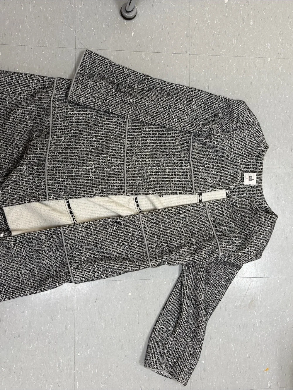 CAbi Black and White Tweed Open-Front Coat